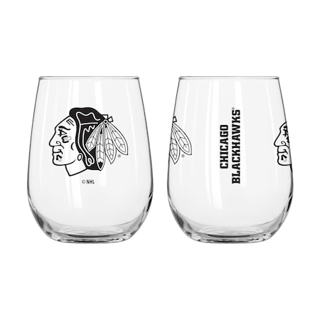 Logo Brands Chicago Blackhawks 16oz Gameday Curved Beverage Glass 504112